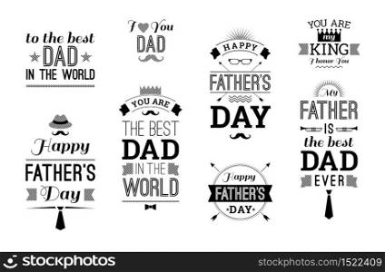 Happy Father s Day Design Collection In Retro Style. Vector set.. Happy Father s Day Design Collection In Retro Style.