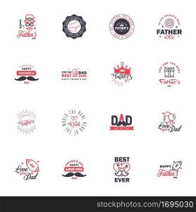 HAPPY FATHERS DAY. 16 Black and Pink HOLIDAY HAND LETTERING. VECTOR HAND LETTERING GREETING TYPOGRAPHY Editable Vector Design Elements