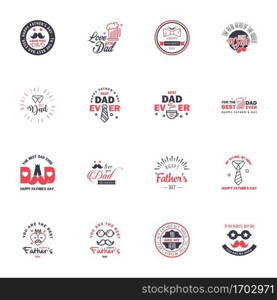 HAPPY FATHERS DAY. 16 Black and Pink HOLIDAY HAND LETTERING. VECTOR HAND LETTERING GREETING TYPOGRAPHY Editable Vector Design Elements