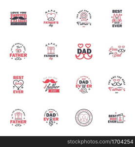 HAPPY FATHERS DAY. 16 Black and Pink HOLIDAY HAND LETTERING. VECTOR HAND LETTERING GREETING TYPOGRAPHY Editable Vector Design Elements