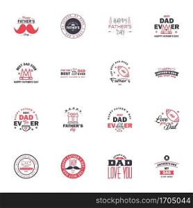 HAPPY FATHERS DAY. 16 Black and Pink HOLIDAY HAND LETTERING. VECTOR HAND LETTERING GREETING TYPOGRAPHY Editable Vector Design Elements