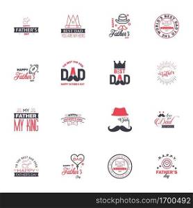 Happy fathers day. 16 Black and Pink Lettering happy fathers day. Editable Vector Design Elements