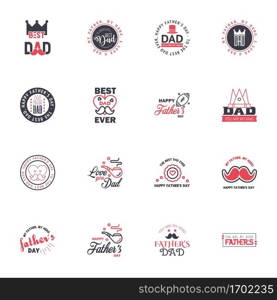 Happy fathers day. 16 Black and Pink Lettering happy fathers day. Editable Vector Design Elements