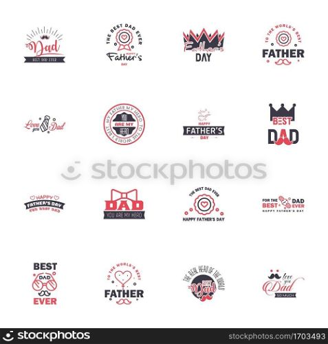 happy fathers day. 16 Black and Pink text design. Vector calligraphy. Typography poster. Usable as background. Editable Vector Design Elements