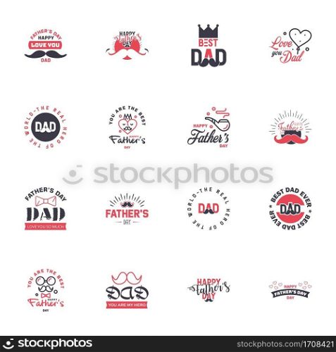 happy fathers day. 16 Black and Pink text design. Vector calligraphy. Typography poster. Usable as background. Editable Vector Design Elements