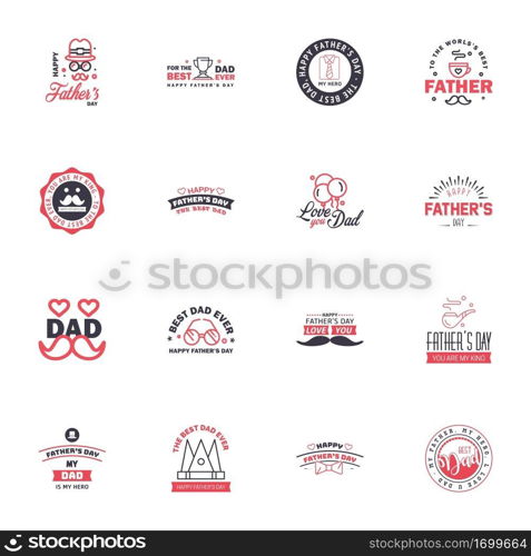 Happy fathers day 16 Black and Pink typography set. Vector emblems. Lettering for greeting cards. banners. t-shirt design. You are the best dad. Editable Vector Design Elements