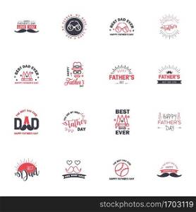 Happy fathers day 16 Black and Pink typography set. Vector emblems. Lettering for greeting cards. banners. t-shirt design. You are the best dad. Editable Vector Design Elements