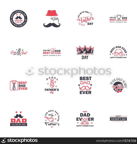 Happy fathers day 16 Black and Pink Typography set. Vector typography. Vintage lettering for greeting cards. banners. t-shirt design. You are the best dad. Editable Vector Design Elements