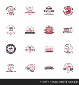 Happy Fathers Day 16 Black and Pink Vector Element Set - Ribbons and Labels Editable Vector Design Elements