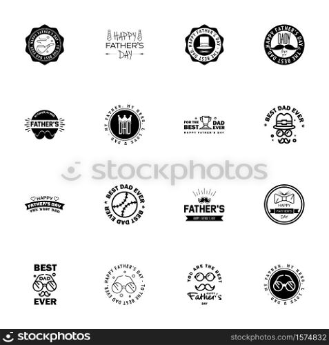 Happy fathers day. 16 Black Lettering happy fathers day. Editable Vector Design Elements