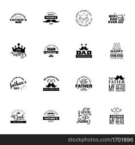 Happy fathers day 16 Black Typography set. Vector typography. Vintage lettering for greeting cards. banners. t-shirt design. You are the best dad.  Editable Vector Design Elements