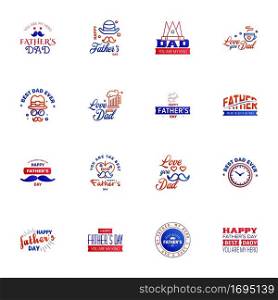 HAPPY FATHERS DAY. 16 Blue and red HOLIDAY HAND LETTERING. VECTOR HAND LETTERING GREETING TYPOGRAPHY Editable Vector Design Elements