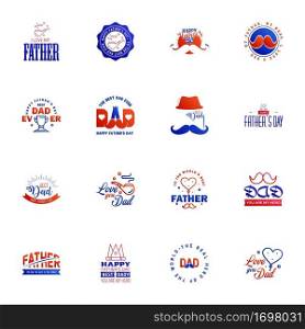 HAPPY FATHERS DAY. 16 Blue and red HOLIDAY HAND LETTERING. VECTOR HAND LETTERING GREETING TYPOGRAPHY Editable Vector Design Elements