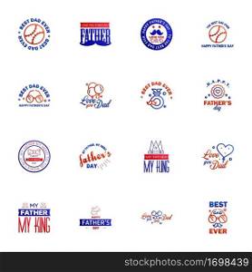 Happy fathers day. 16 Blue and red Lettering happy fathers day. Editable Vector Design Elements