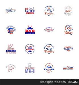 Happy fathers day. 16 Blue and red Lettering happy fathers day. Editable Vector Design Elements