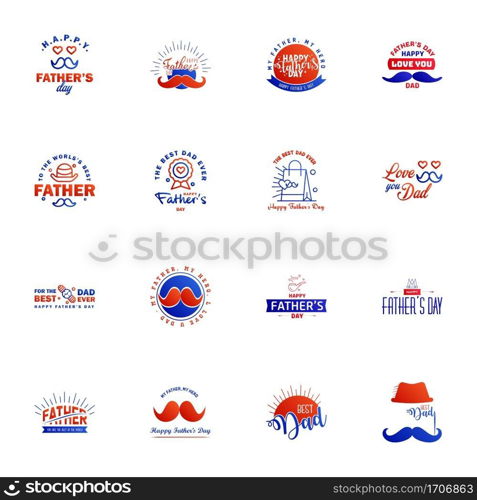 happy fathers day. 16 Blue and red text design. Vector calligraphy. Typography poster. Usable as background. Editable Vector Design Elements