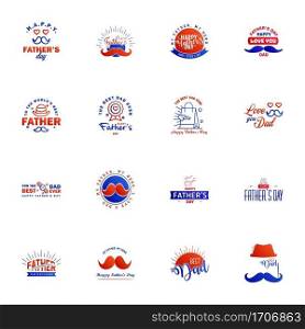 happy fathers day. 16 Blue and red text design. Vector calligraphy. Typography poster. Usable as background. Editable Vector Design Elements