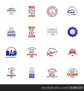 Happy fathers day 16 Blue and red Typography set. Vector typography. Vintage lettering for greeting cards. banners. t-shirt design. You are the best dad. Editable Vector Design Elements