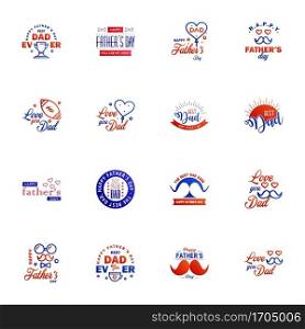 Happy Fathers Day 16 Blue and red Vector Element Set - Ribbons and Labels Editable Vector Design Elements