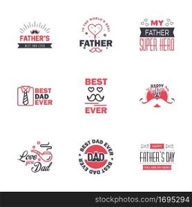 HAPPY FATHERS DAY. 9 Black and Pink HOLIDAY HAND LETTERING. VECTOR HAND LETTERING GREETING TYPOGRAPHY Editable Vector Design Elements