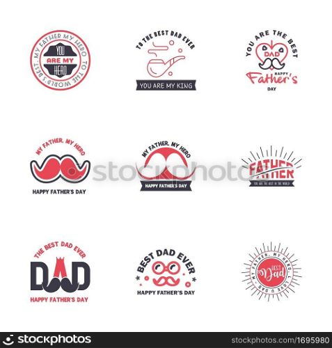 HAPPY FATHERS DAY. 9 Black and Pink HOLIDAY HAND LETTERING. VECTOR HAND LETTERING GREETING TYPOGRAPHY Editable Vector Design Elements