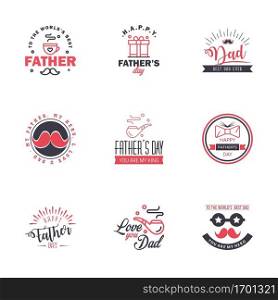 Happy fathers day. 9 Black and Pink Lettering happy fathers day. Editable Vector Design Elements