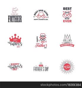 Happy fathers day. 9 Black and Pink Typography Fathers day background design .Fathers day greeting card. Editable Vector Design Elements