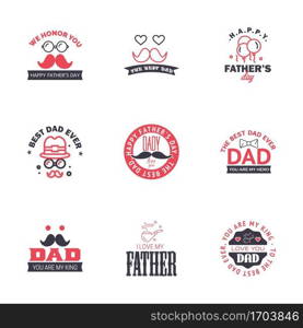 Happy fathers day. 9 Black and Pink Typography Fathers day background design .Fathers day greeting card. Editable Vector Design Elements