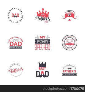 Happy fathers day 9 Black and Pink typography set. Vector emblems. Lettering for greeting cards. banners. t-shirt design. You are the best dad. Editable Vector Design Elements