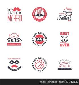 Happy fathers day 9 Black and Pink Typography set. Vector typography. Vintage lettering for greeting cards. banners. t-shirt design. You are the best dad. Editable Vector Design Elements