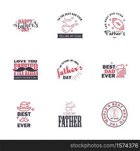 Happy Fathers Day 9 Black and Pink Vector Element Set - Ribbons and Labels Editable Vector Design Elements