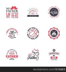 Happy Fathers Day 9 Black and Pink Vector Element Set - Ribbons and Labels Editable Vector Design Elements