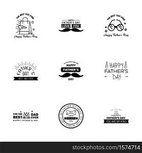 Happy fathers day. 9 Black Lettering happy fathers day. Editable Vector Design Elements