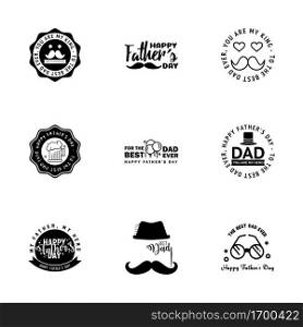 Happy fathers day 9 Black Typography set. Vector typography. Vintage lettering for greeting cards. banners. t-shirt design. You are the best dad.  Editable Vector Design Elements