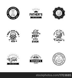 Happy Fathers Day 9 Black Vector Element Set - Ribbons and Labels  Editable Vector Design Elements