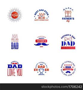 HAPPY FATHERS DAY. 9 Blue and red HOLIDAY HAND LETTERING. VECTOR HAND LETTERING GREETING TYPOGRAPHY Editable Vector Design Elements
