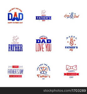 Happy fathers day. 9 Blue and red Lettering happy fathers day. Editable Vector Design Elements