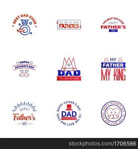 Happy fathers day. 9 Blue and red Lettering happy fathers day. Editable Vector Design Elements