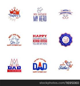 happy fathers day. 9 Blue and red text design. Vector calligraphy. Typography poster. Usable as background. Editable Vector Design Elements