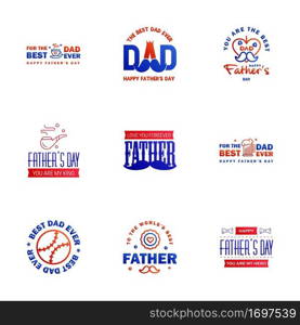 Happy Fathers Day 9 Blue and red Vector Element Set - Ribbons and Labels Editable Vector Design Elements