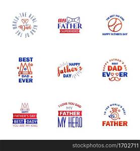 Happy Fathers Day 9 Blue and red Vector Element Set - Ribbons and Labels Editable Vector Design Elements