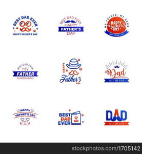 Happy Fathers Day 9 Blue and red Vector Element Set - Ribbons and Labels Editable Vector Design Elements