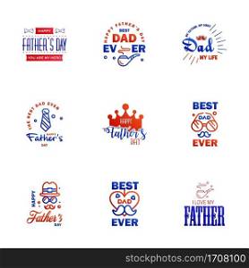 Happy Fathers Day 9 Blue and red Vector Element Set - Ribbons and Labels Editable Vector Design Elements