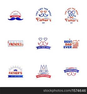 Happy fathers day 9 Blue and red vintage retro type font. Illustrator eps10 Editable Vector Design Elements