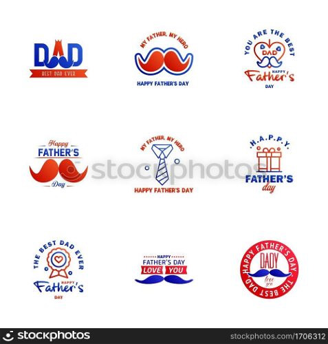 Happy fathers day 9 Blue and red vintage retro type font. Illustrator eps10 Editable Vector Design Elements