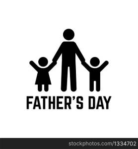 Happy fathers day banner. Family father holds children hands and inscription happy fathers day. Vector EPS 10