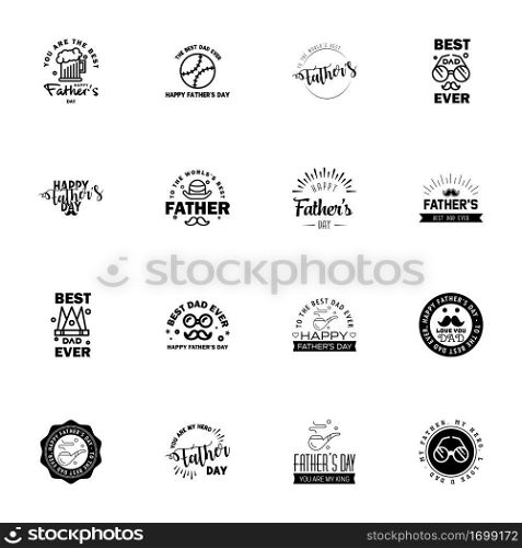 Happy Fathers Day Calligraphy greeting card 16 Black Typography Collection. Vector illustration.  Editable Vector Design Elements