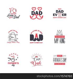 Happy Fathers Day Calligraphy greeting card 9 Black and Pink Typography Collection. Vector illustration. Editable Vector Design Elements