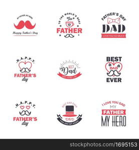 Happy Fathers Day Calligraphy greeting card 9 Black and Pink Typography Collection. Vector illustration. Editable Vector Design Elements