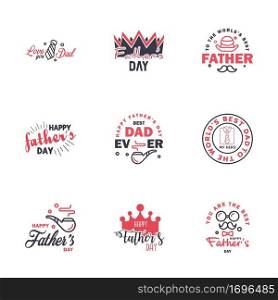Happy Fathers Day Calligraphy greeting card 9 Black and Pink Typography Collection. Vector illustration. Editable Vector Design Elements